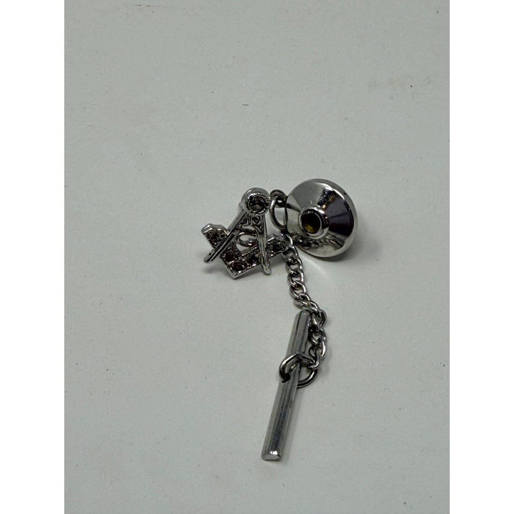 Anson Sterling Silver Masonic Lapel Pin Square Compass Fraternal Tie Tack Chain